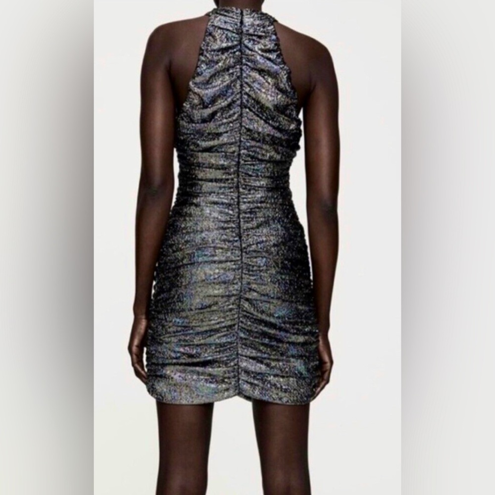 NWOT Zara drapped crossover neck sparkling multicoloured mini dress. Size XS. - Picture 3 of 13